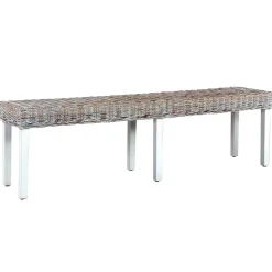 vidaXL Banc 160 cm Blanc Rotin naturel kubu et bois de manguier massif