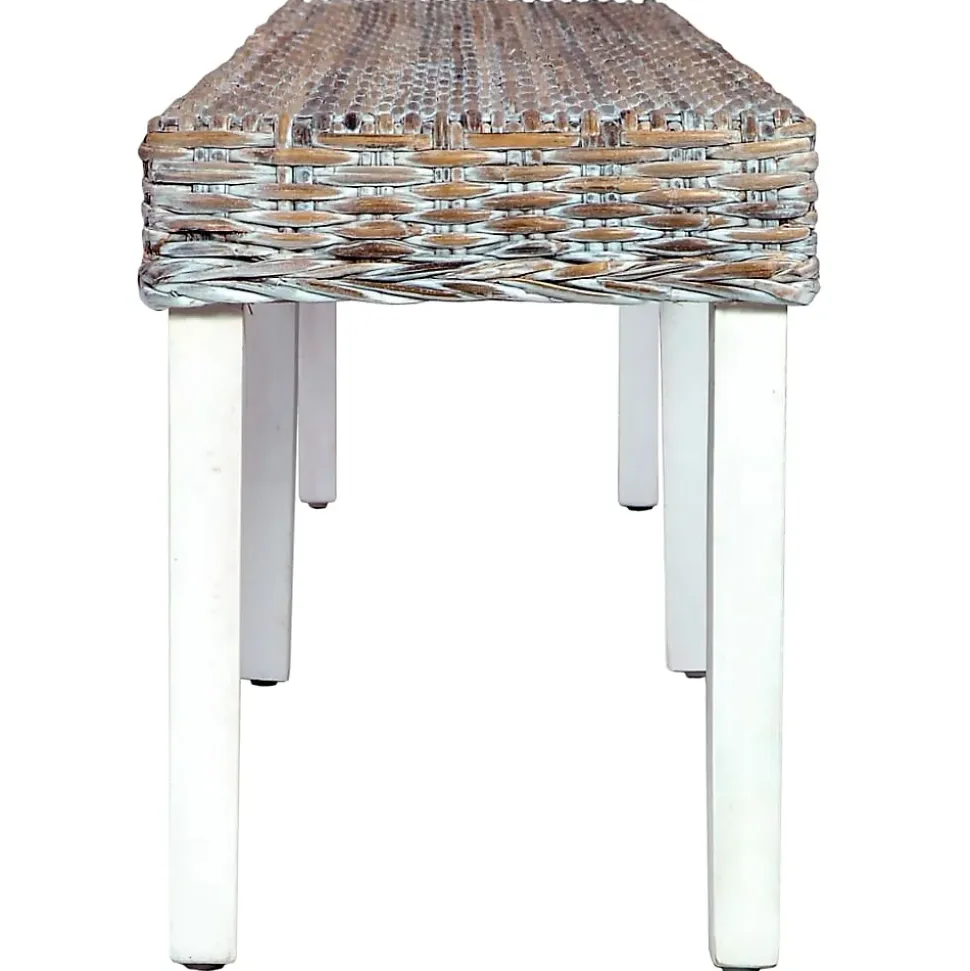 vidaXL Banc 160 cm Blanc Rotin naturel kubu et bois de manguier massif