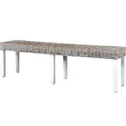 vidaXL Banc 160 cm Blanc Rotin naturel kubu et bois de manguier massif