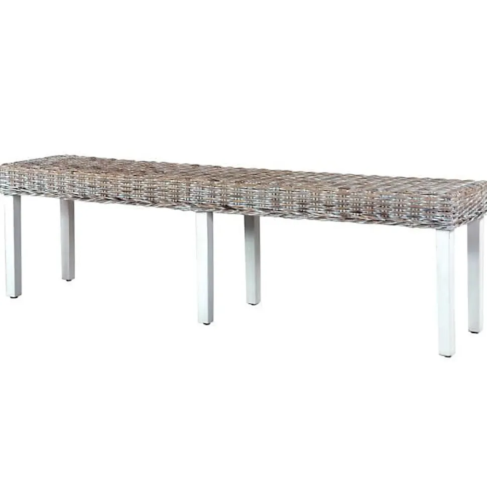 vidaXL Banc 160 cm Blanc Rotin naturel kubu et bois de manguier massif