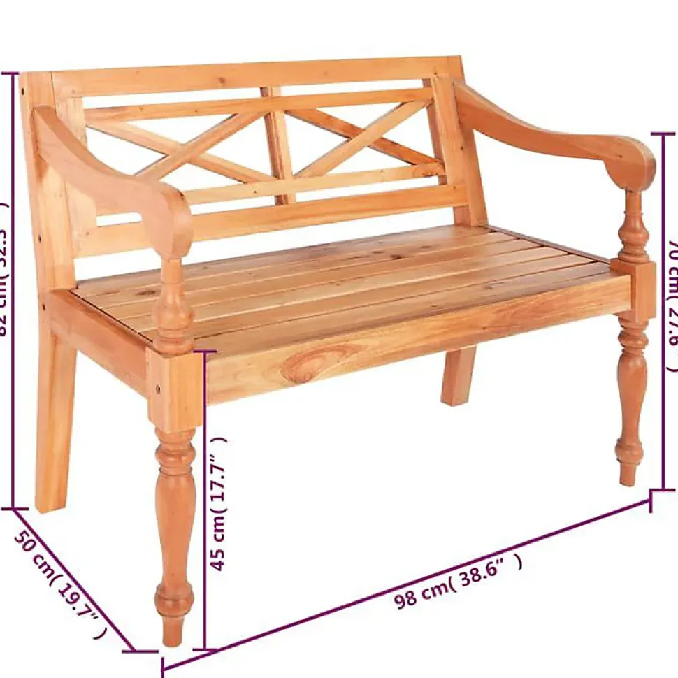 vidaXL Banc Batavia 98 cm Bois d'acajou massif Marron clair