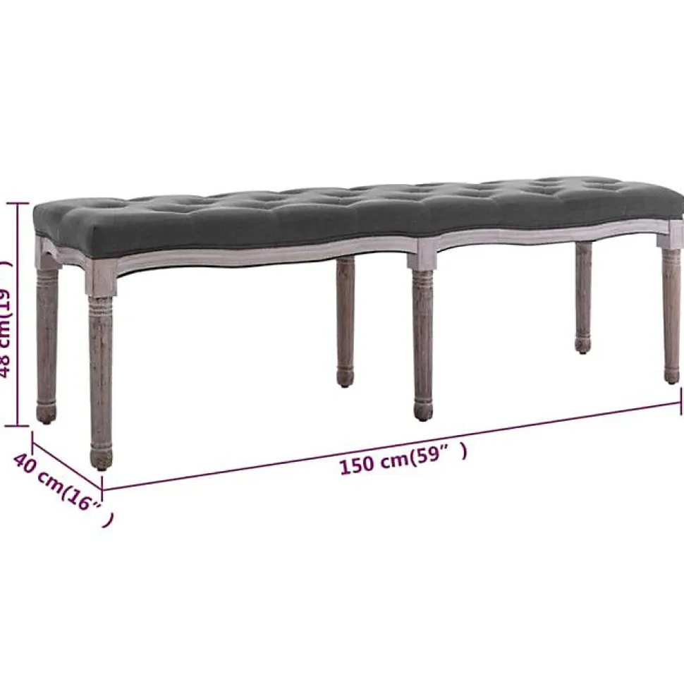 vidaXL Banc Lin Bois solide 150x40x48 cm Gris foncé