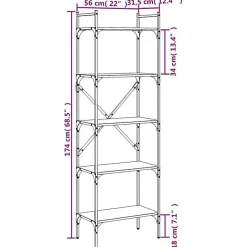 VidaXL Bibliothèque à 5 niveaux chêne sonoma 56x31,5x174 cm 833344