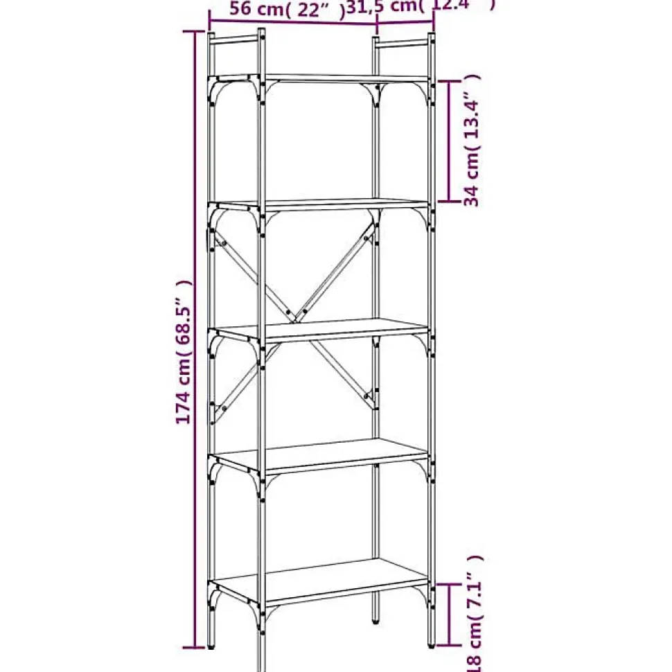 VidaXL Bibliothèque à 5 niveaux chêne sonoma 56x31,5x174 cm 833344
