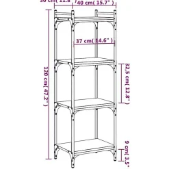VidaXL Bibliothèque à 4 niveaux noir 40x30x120 cm bois d'ingénierie 837632