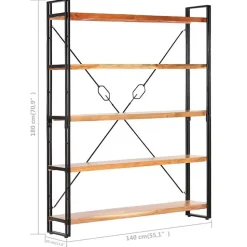 VidaXL Bibliothèque à 5 niveaux 140x30x180 cm Bois d'acacia solide