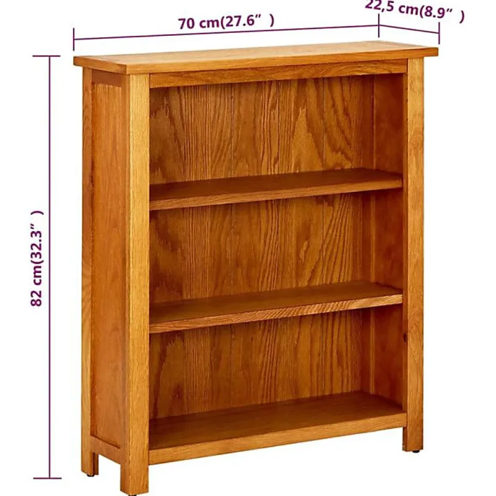 VidaXL Bibliothèque à 3 étagères 70 x 22,5 x 82cm Bois de chêne massif