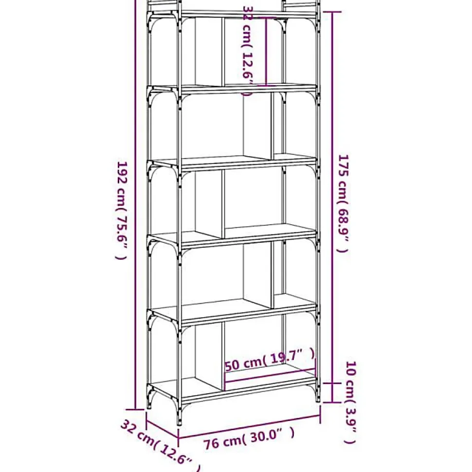 VidaXL Bibliothèque 6 niveaux chêne fumé 76x32x192cm bois d'ingénierie 833947