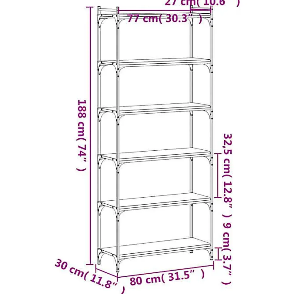 VidaXL Bibliothèque 6 niveaux noir 80x30x188 cm bois d'ingénierie 837682