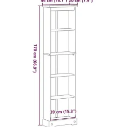 vidaXL Bibliothèque Corona 46x20x170 cm bois de pin massif, étagère, étagère à livres, support de livre, armoire de 4002779