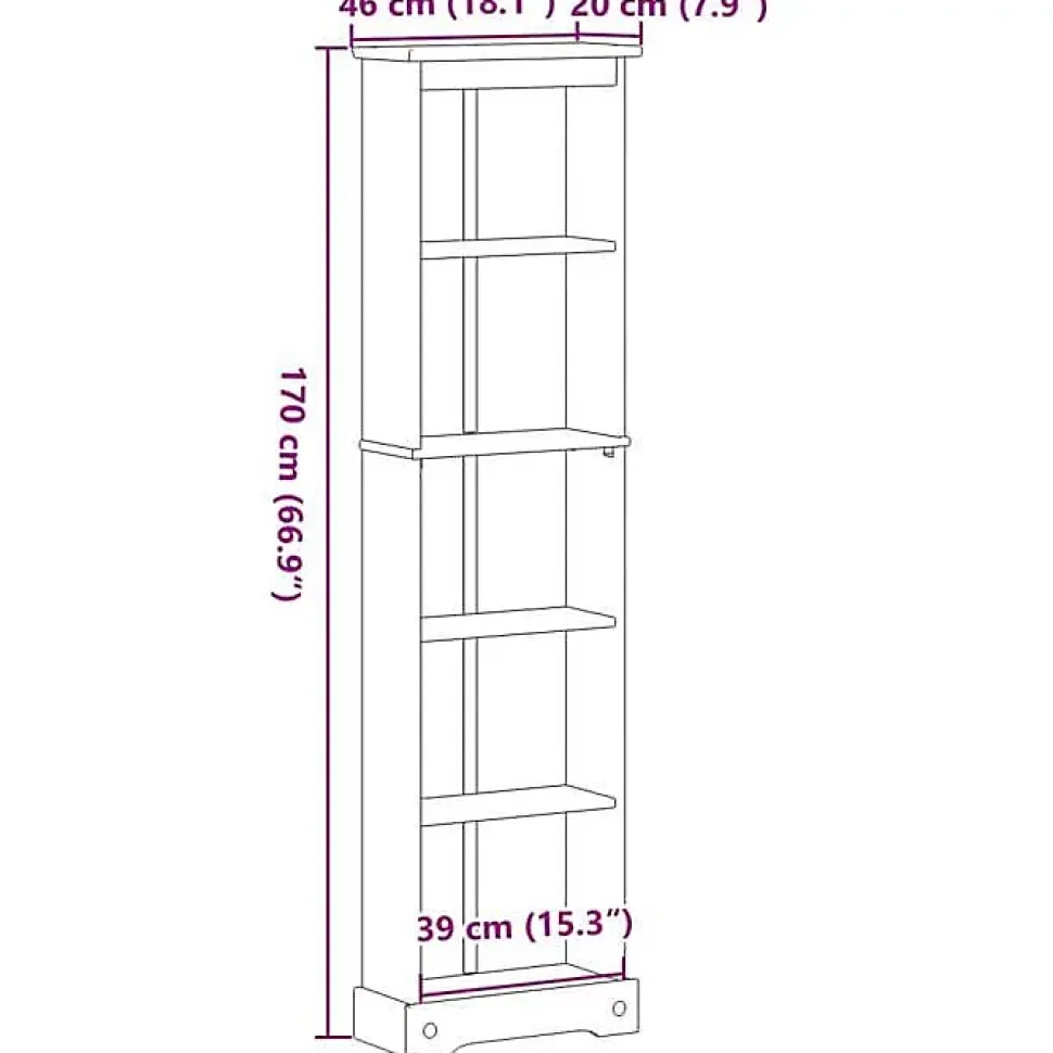 vidaXL Bibliothèque Corona 46x20x170 cm bois de pin massif, étagère, étagère à livres, support de livre, armoire de 4002779