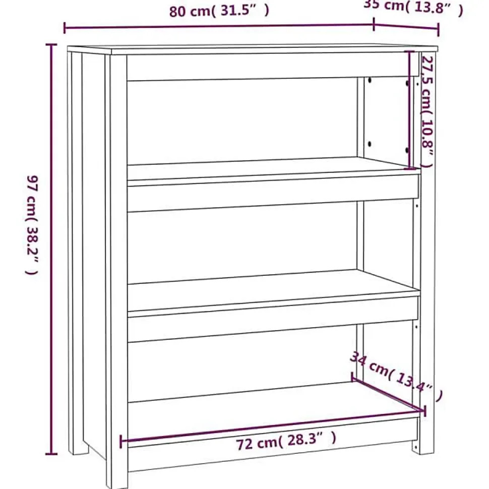 VidaXL Bibliothèque 80x35x97 cm Bois de pin massif 821679