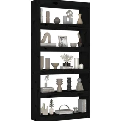 VidaXL Bibliothèque-Séparateur de pièce Noir 80x30x167,4 cm Pin solide