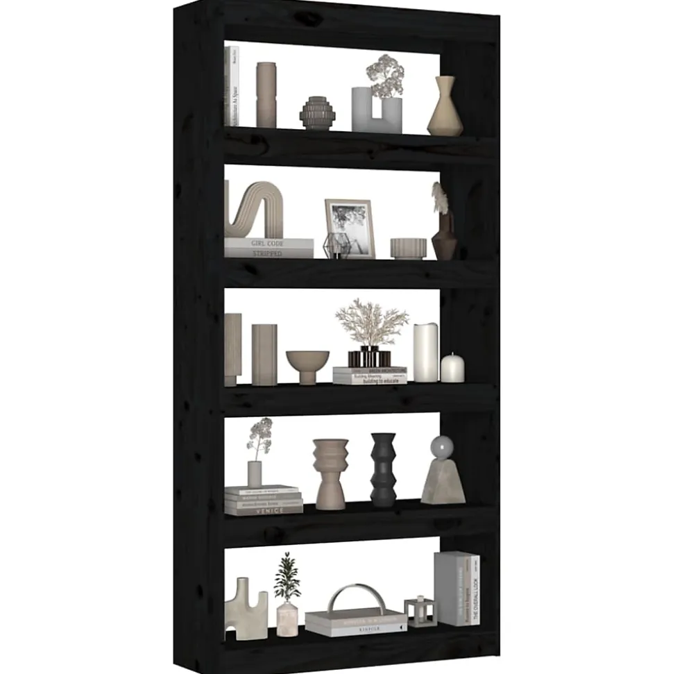 VidaXL Bibliothèque-Séparateur de pièce Noir 80x30x167,4 cm Pin solide