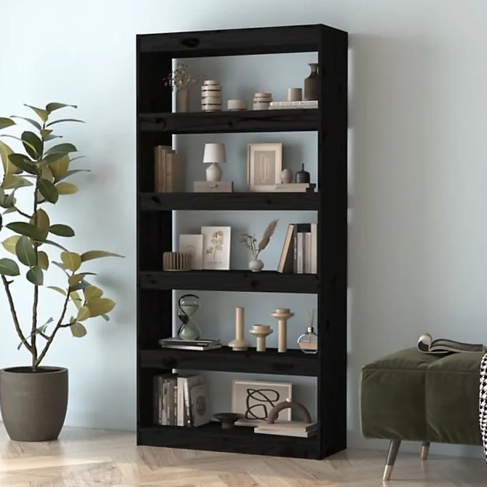 VidaXL Bibliothèque-Séparateur de pièce Noir 80x30x167,4 cm Pin solide
