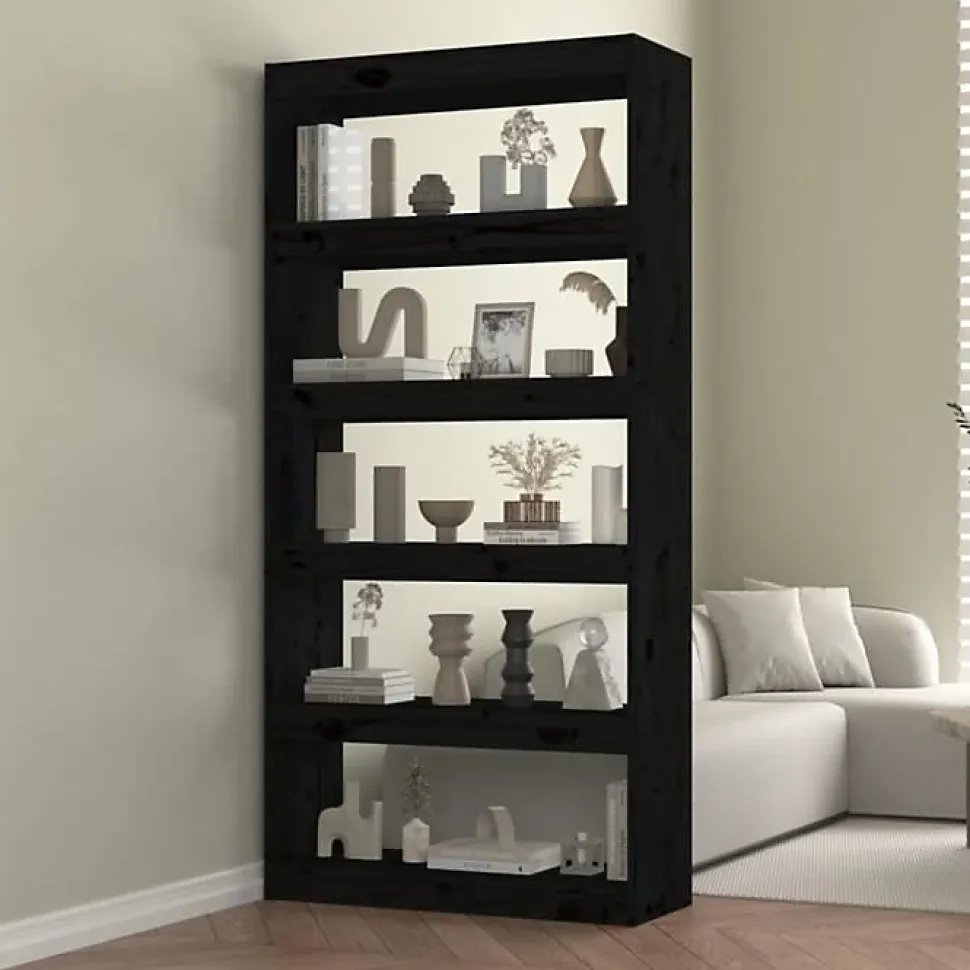 VidaXL Bibliothèque-Séparateur de pièce Noir 80x30x167,4 cm Pin solide