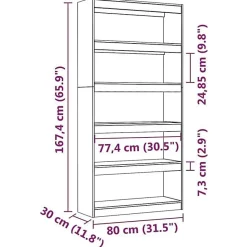 VidaXL Bibliothèque-Séparateur de pièce Noir 80x30x167,4 cm Pin solide