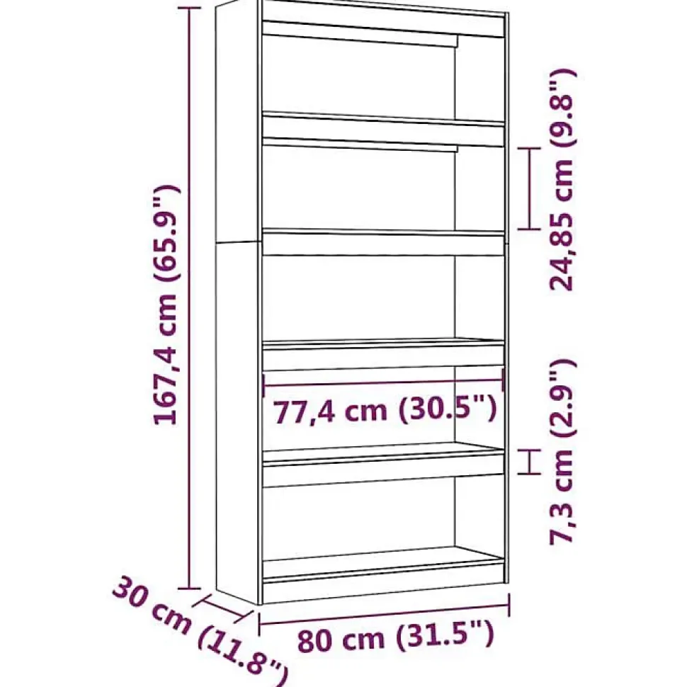 VidaXL Bibliothèque-Séparateur de pièce Noir 80x30x167,4 cm Pin solide