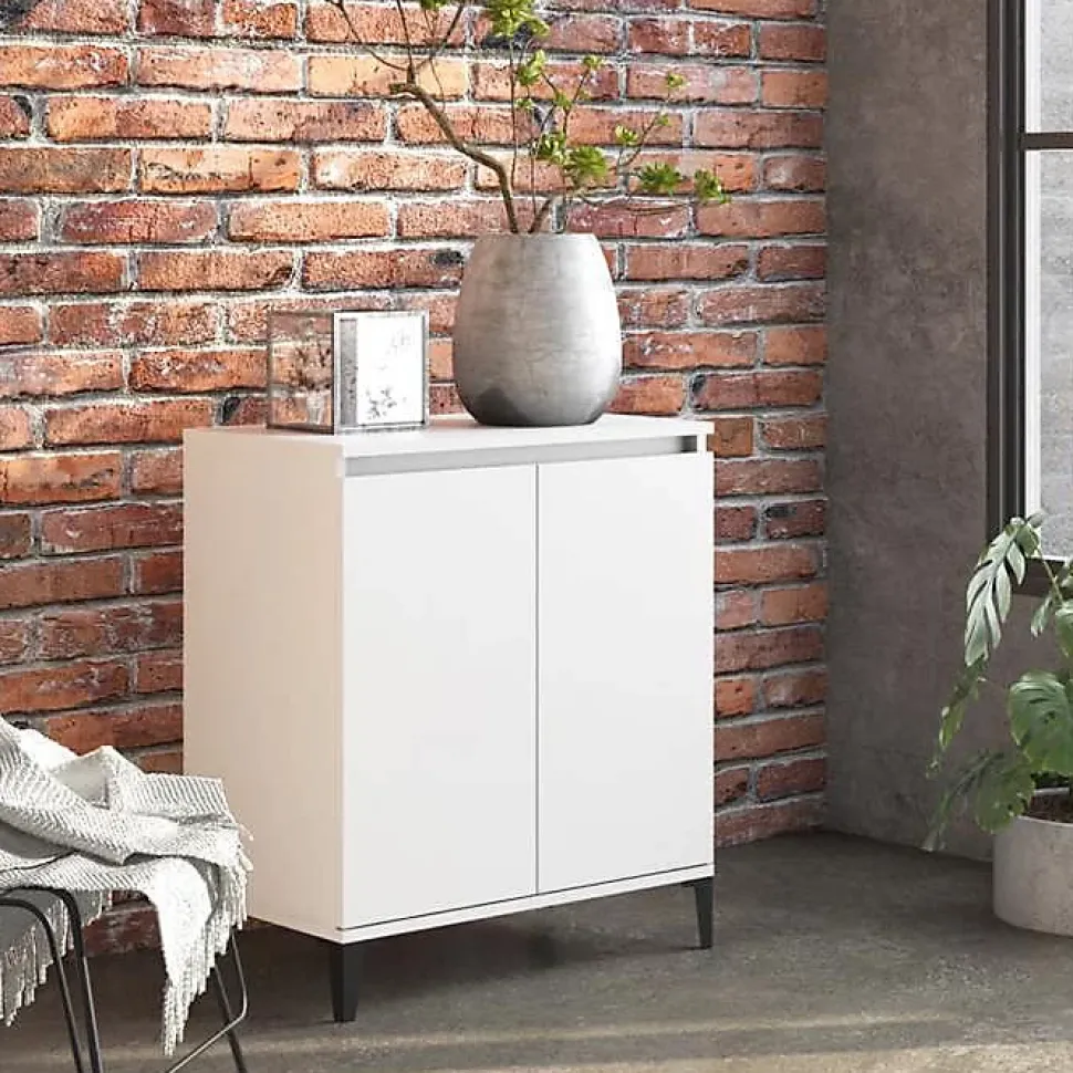 vidaXL Buffet, Armoire avec 2 Portes, Meuble de Rangement, Organisateur de Salle de Séjour Salon, Industriel, Blanc Bois 806076