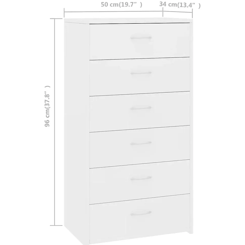 vidaXL Buffet avec 6 tiroirs Blanc 50x34x96 cm Aggloméré