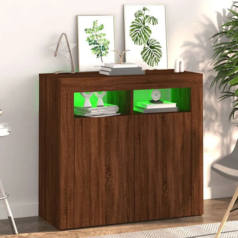 vidaXL Buffet avec Lumières LED Armoire de Rangement Organisateur de Maison Meuble de Salle de Séjour Salon Intérieur Chêne 815731