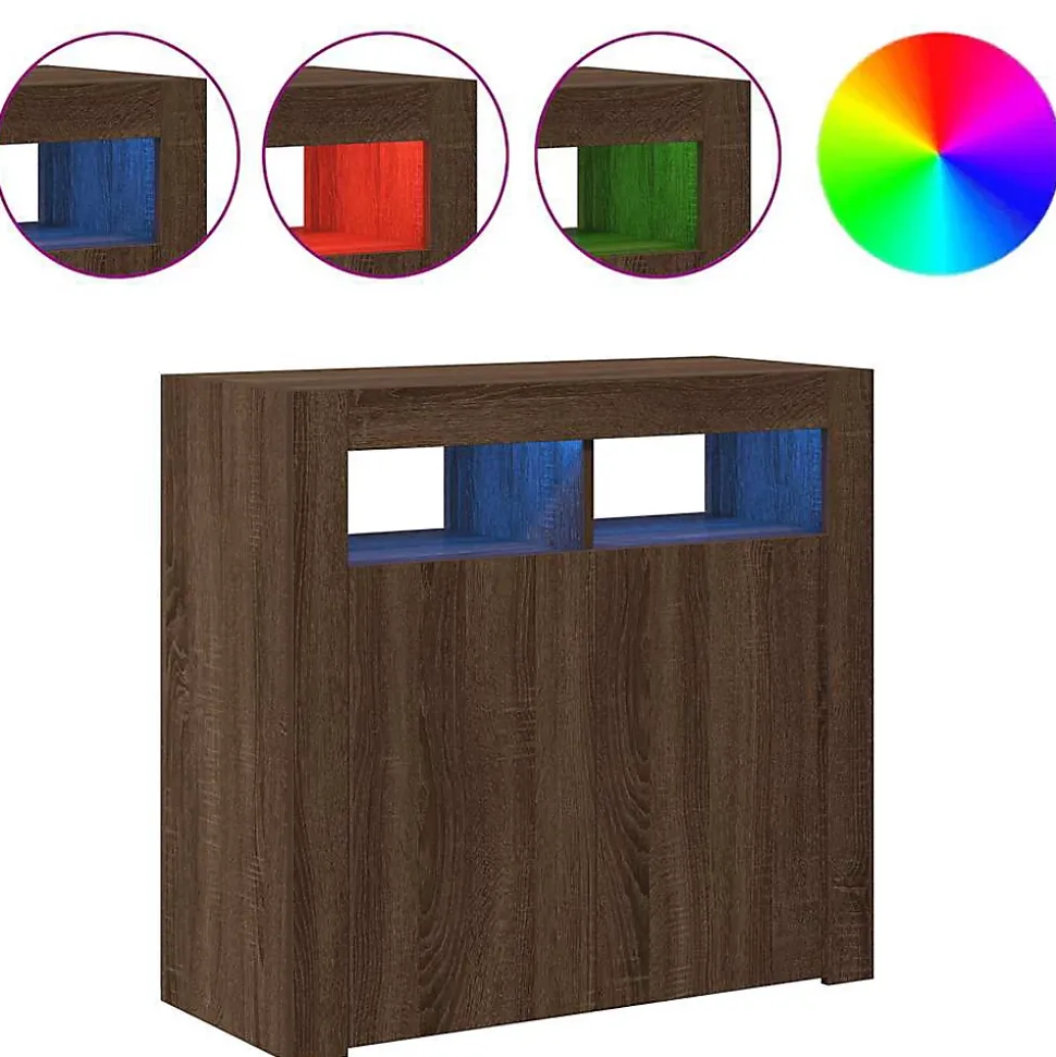 vidaXL Buffet avec Lumières LED Armoire de Rangement Organisateur de Maison Meuble de Salle de Séjour Salon Intérieur Chêne 815731