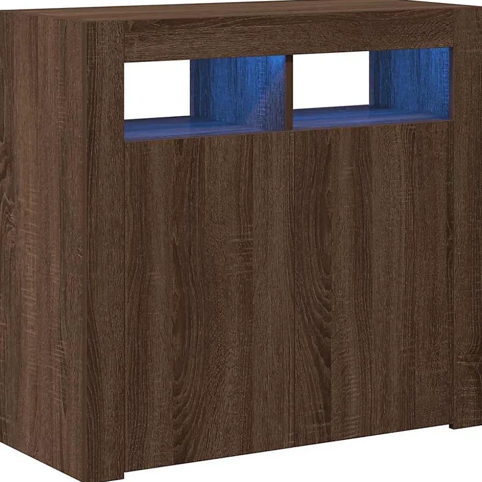 vidaXL Buffet avec Lumières LED Armoire de Rangement Organisateur de Maison Meuble de Salle de Séjour Salon Intérieur Chêne 815731