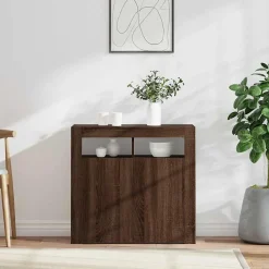 vidaXL Buffet avec Lumières LED Armoire de Rangement Organisateur de Maison Meuble de Salle de Séjour Salon Intérieur Chêne 815731