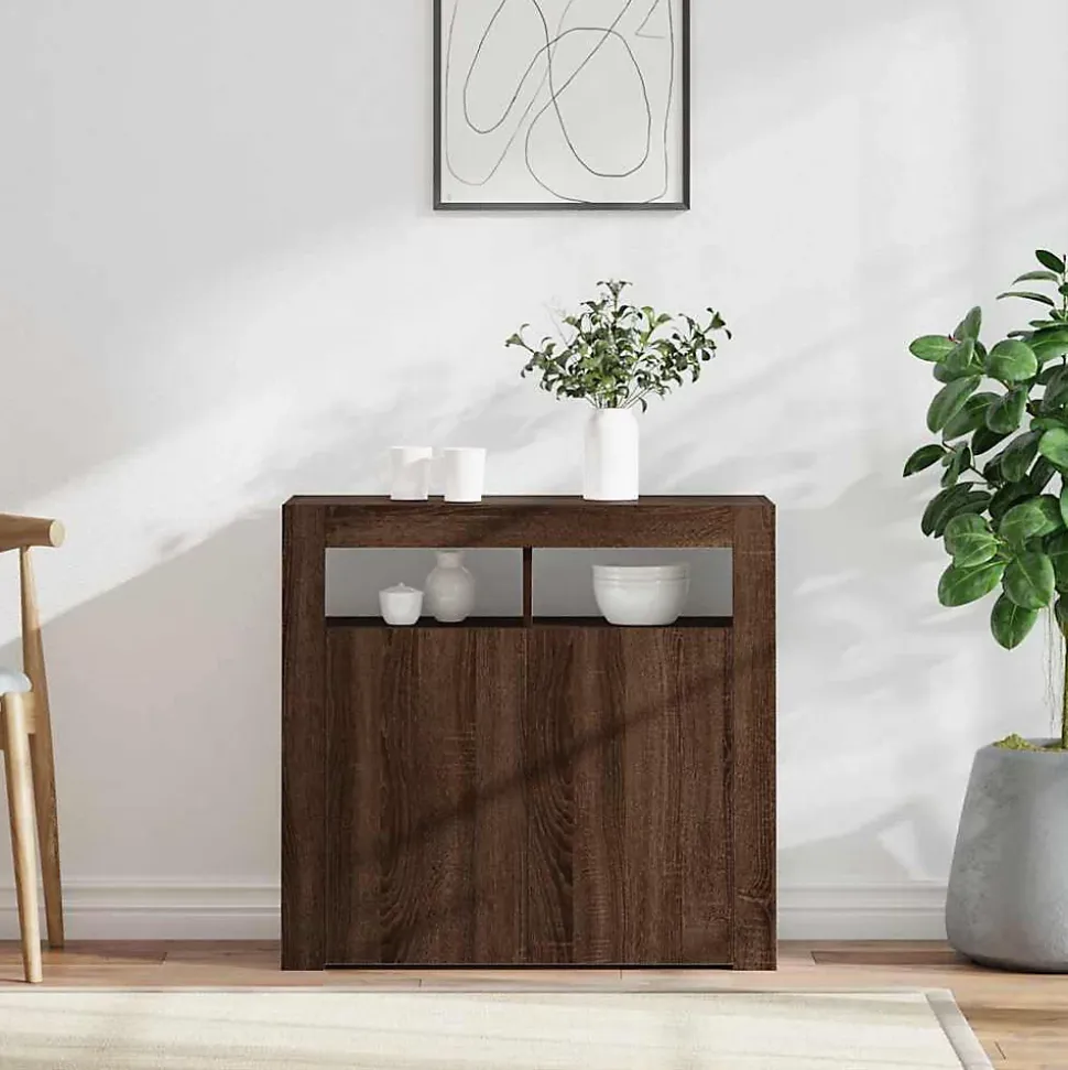 vidaXL Buffet avec Lumières LED Armoire de Rangement Organisateur de Maison Meuble de Salle de Séjour Salon Intérieur Chêne 815731