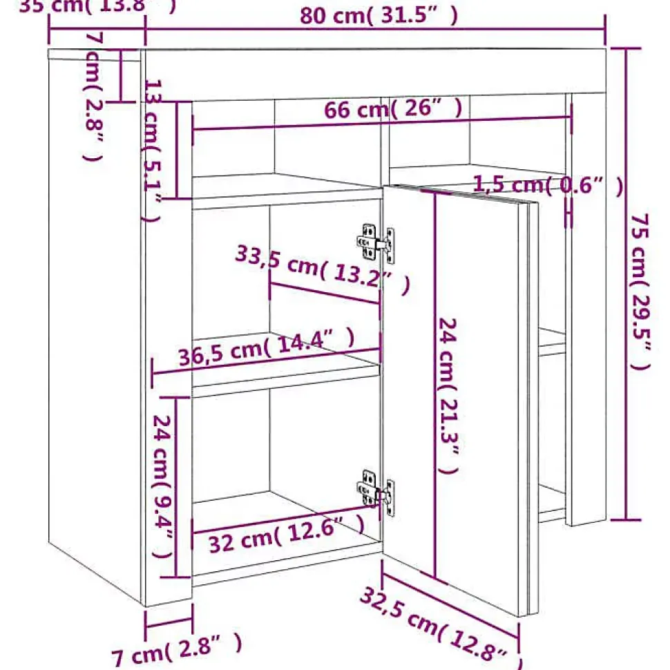 vidaXL Buffet avec Lumières LED, Meuble de Rangement, Armoire de Rangement, Organisateur de Salon Salle de Séjour Intérieur, 80433