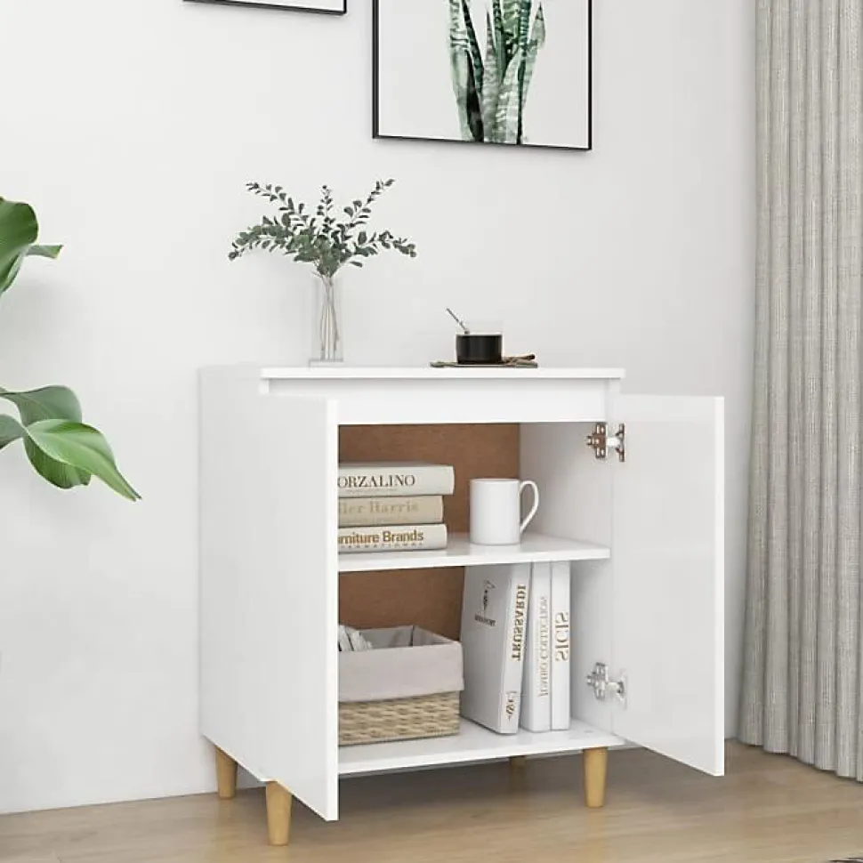 vidaXL Buffet avec pieds en bois massif Blanc 60x35x70 cm Aggloméré