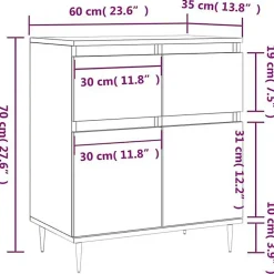vidaXL Buffet Blanc 60x35x70 cm Bois d'ingénierie 831108