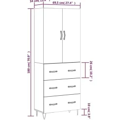 vidaXL Buffet haut Blanc 69,5x34x180 cm Bois d'ingénierie 3198081
