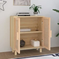 vidaXL Buffet Marron 60x30x70 cm Bois de pin massif et rotin naturel 345632