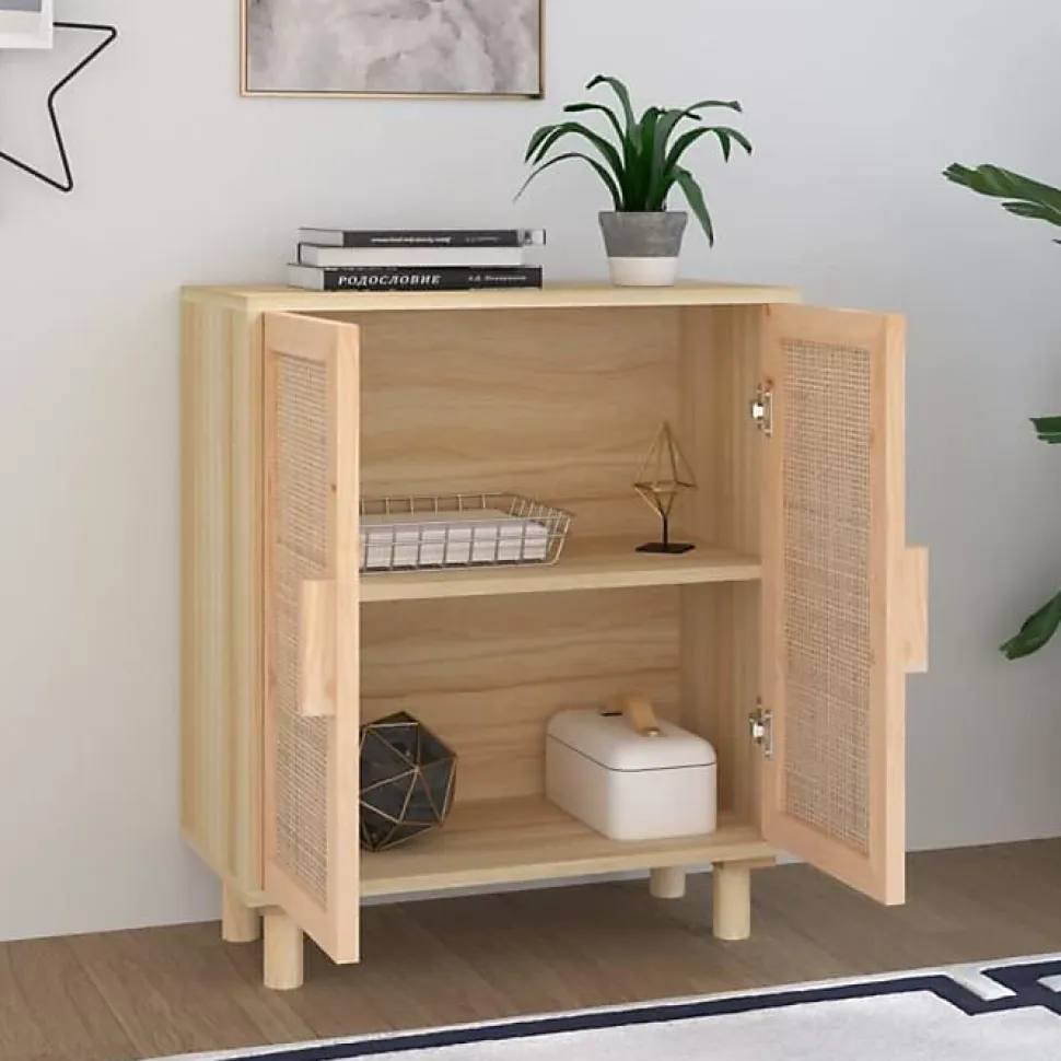 vidaXL Buffet Marron 60x30x70 cm Bois de pin massif et rotin naturel 345632
