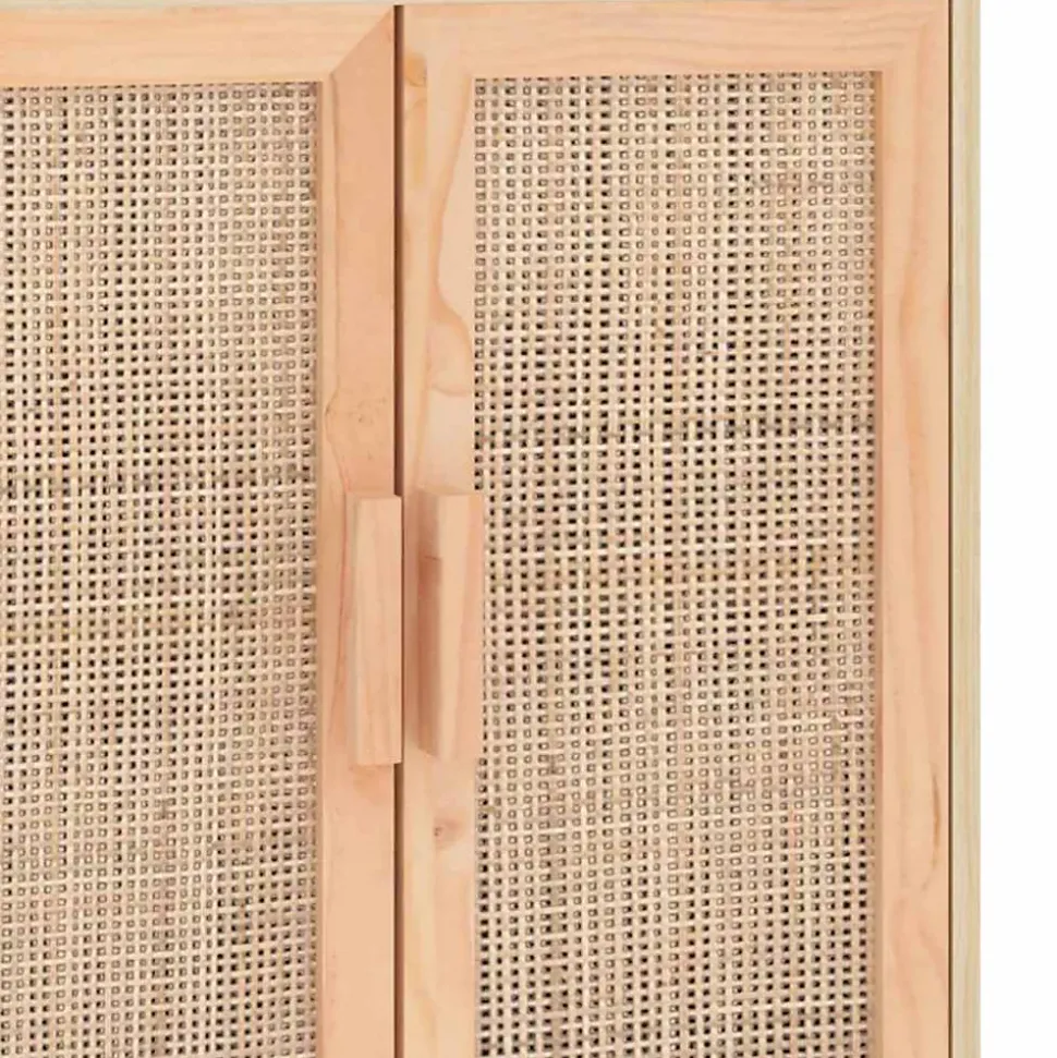 vidaXL Buffet Marron 60x30x70 cm Bois de pin massif et rotin naturel 345632
