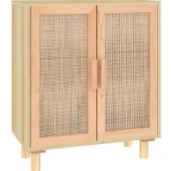 vidaXL Buffet Marron 60x30x70 cm Bois de pin massif et rotin naturel 345632