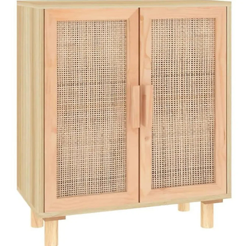 vidaXL Buffet Marron 60x30x70 cm Bois de pin massif et rotin naturel 345632