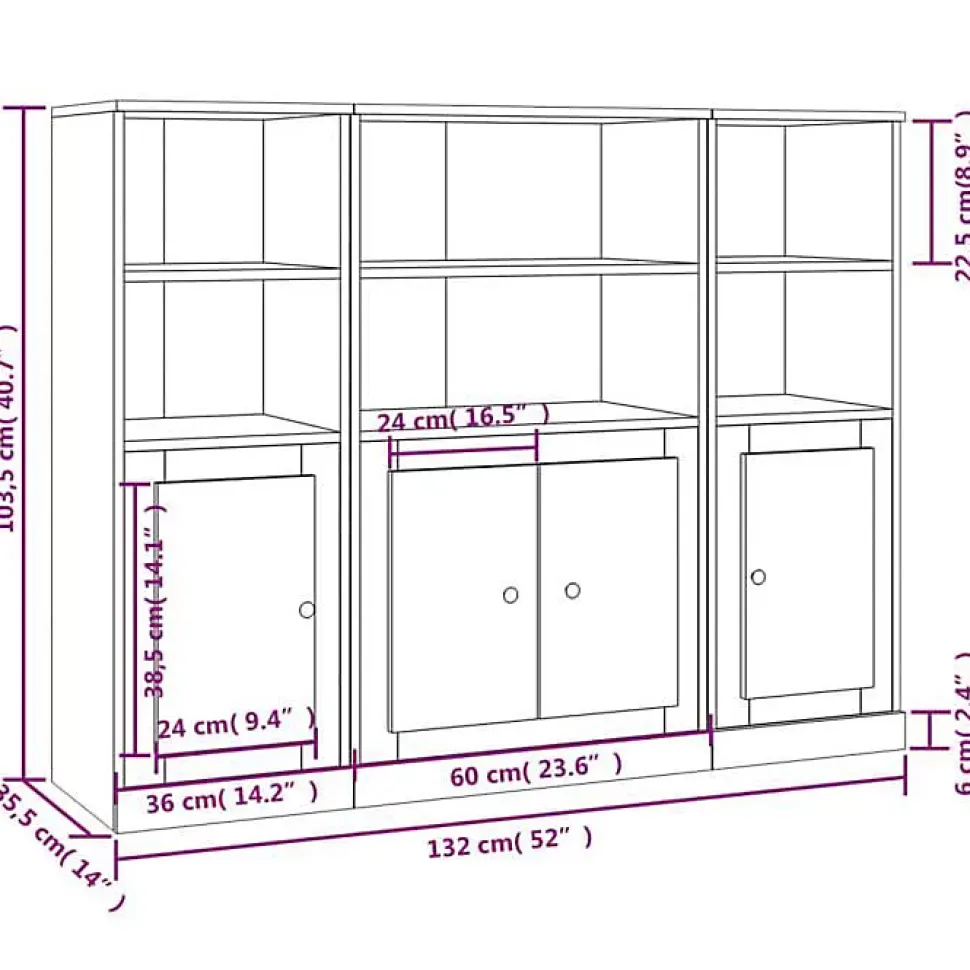 vidaXL Buffets 3 pcs chêne sonoma bois d'ingénierie 3185306