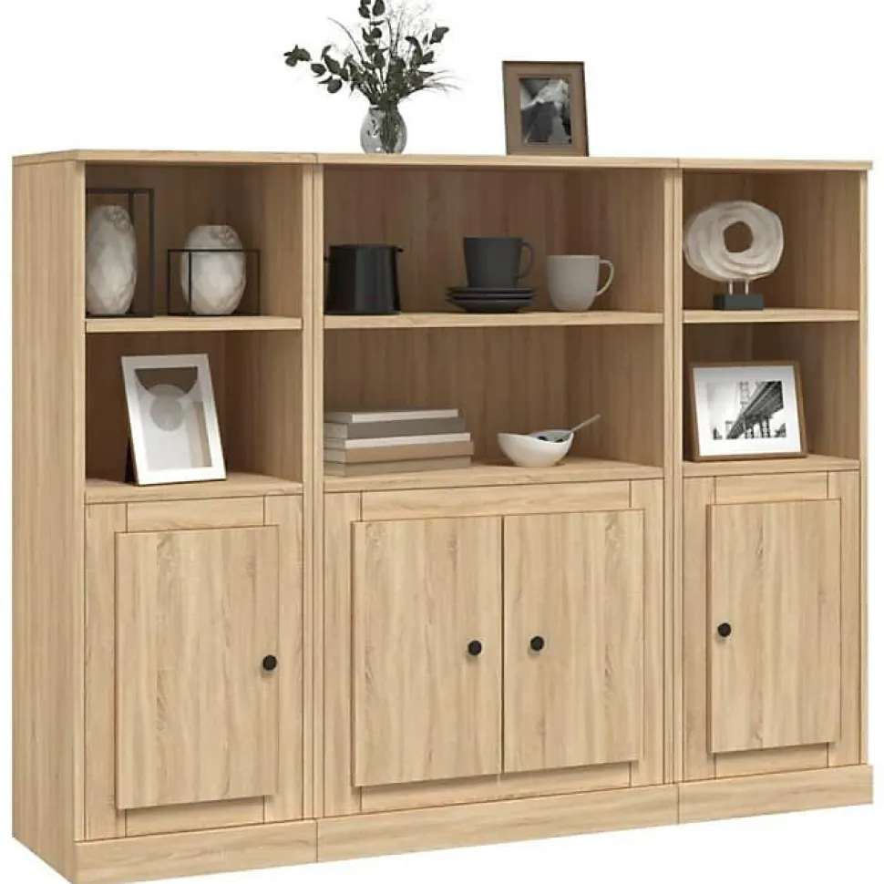 vidaXL Buffets 3 pcs chêne sonoma bois d'ingénierie 3185306