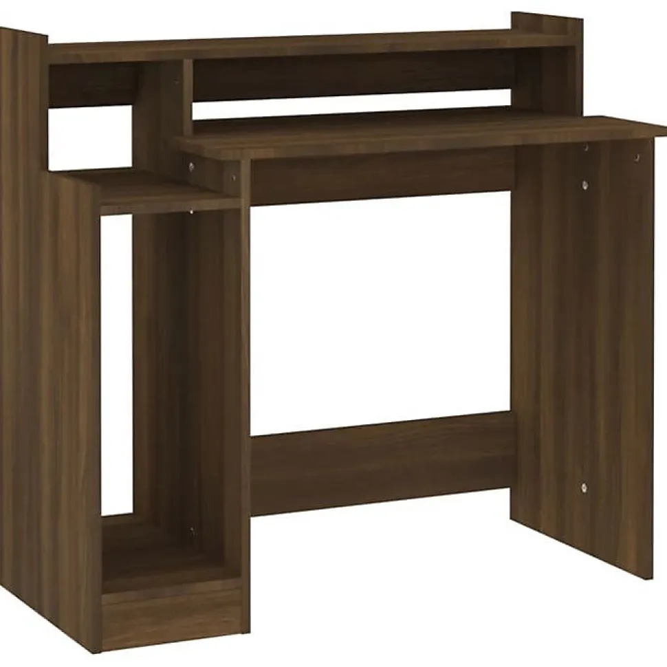 vidaXL Bureau à Lumières LED Table d'Ordinateur Table de Travail Meuble Informatique Meuble d'Etude Chêne Marron 97x45x90 cm 82047