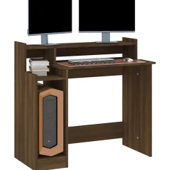 vidaXL Bureau à Lumières LED Table d'Ordinateur Table de Travail Meuble Informatique Meuble d'Etude Chêne Marron 97x45x90 cm 82047
