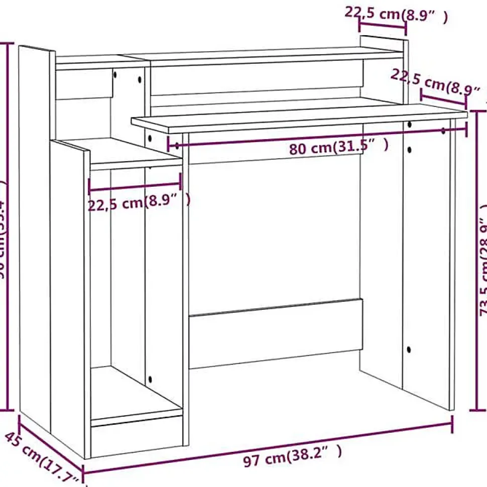 vidaXL Bureau avec Lumières LED Table d'Ordinateur Bureau d'Ecriture Table d'Etude Informatique Chêne Sonoma 97x45x90 cm 805555