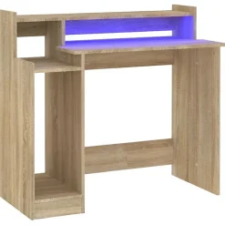vidaXL Bureau avec Lumières LED Table d'Ordinateur Bureau d'Ecriture Table d'Etude Informatique Chêne Sonoma 97x45x90 cm 805555
