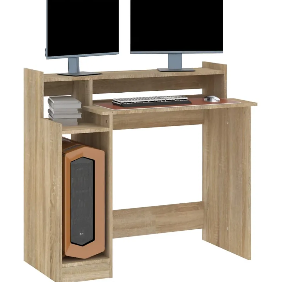 vidaXL Bureau avec Lumières LED Table d'Ordinateur Bureau d'Ecriture Table d'Etude Informatique Chêne Sonoma 97x45x90 cm 805555