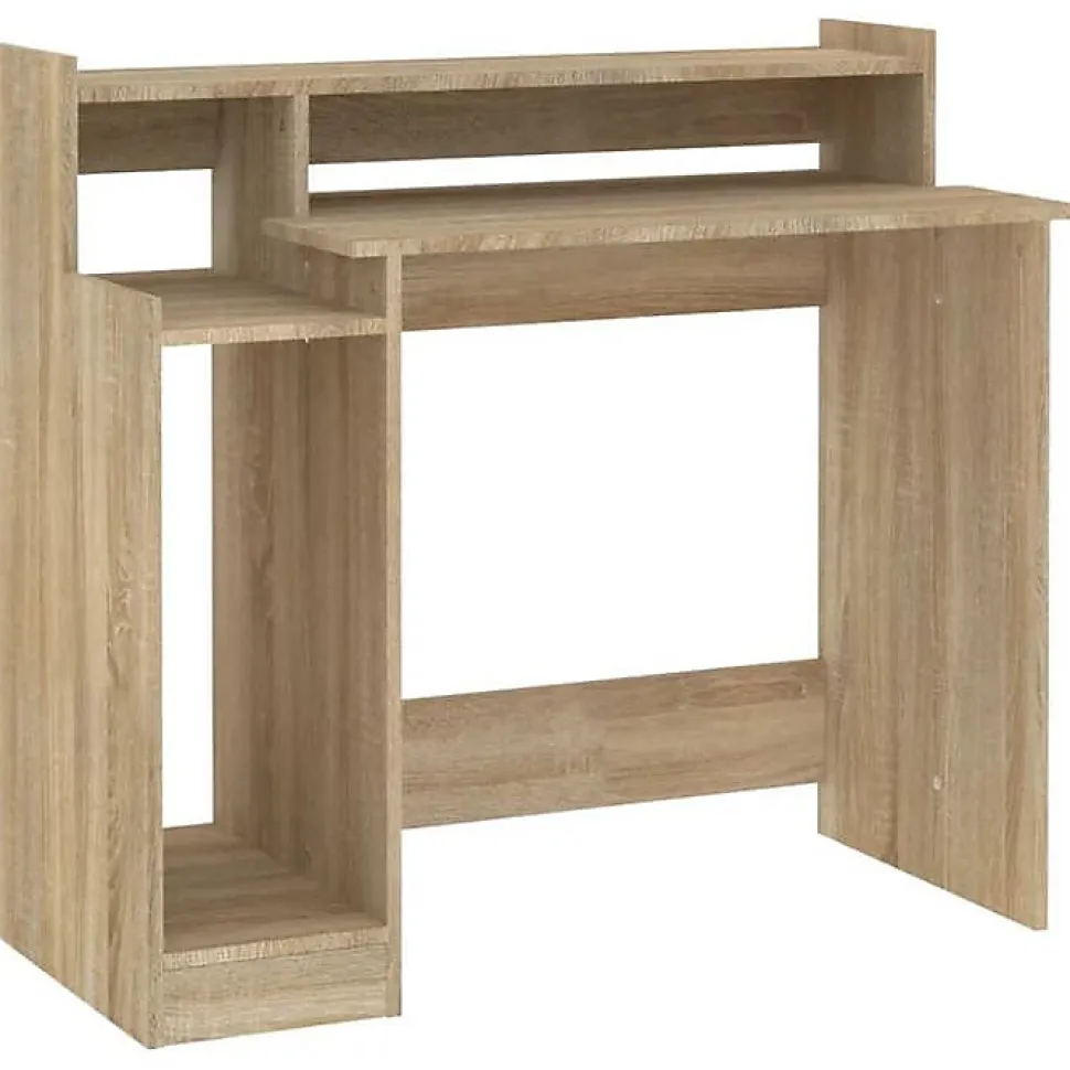 vidaXL Bureau avec Lumières LED Table d'Ordinateur Bureau d'Ecriture Table d'Etude Informatique Chêne Sonoma 97x45x90 cm 805555