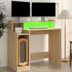 vidaXL Bureau avec Lumières LED Table d'Ordinateur Bureau d'Ecriture Table d'Etude Informatique Chêne Sonoma 97x45x90 cm 805555