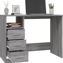 vidaXL Bureau avec tiroirs Sonoma gris 102x50x76 cm Bois d'ingénierie 823038