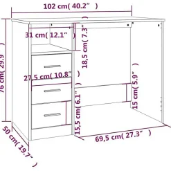 vidaXL Bureau avec tiroirs Blanc 102x50x76 cm Bois d'ingénierie 823032
