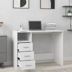 vidaXL Bureau avec tiroirs Blanc 102x50x76 cm Bois d'ingénierie 823032